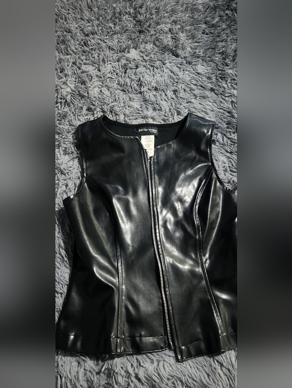 Wrapper Black Faux Leather Zip Front Vest